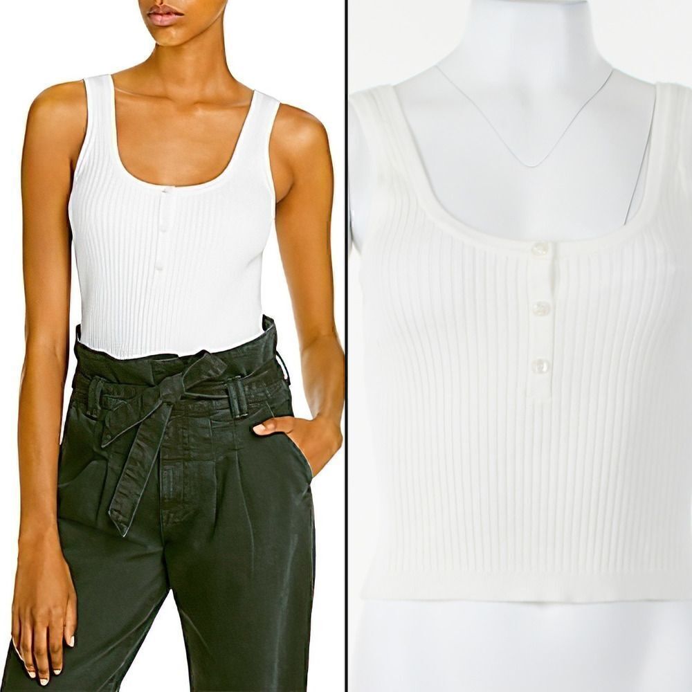 LINI Womens Callie Ribbed Knit Scoop Neck Tank Top Ivory